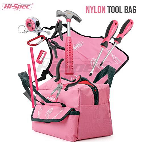 18pc Pink Kids Real Tool Kit Set and Child Size Tool Bag. Real Metal Hand Tools for DIY Building and Woodworking