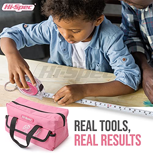 18pc Pink Kids Real Tool Kit Set and Child Size Tool Bag. Real Metal Hand Tools for DIY Building and Woodworking