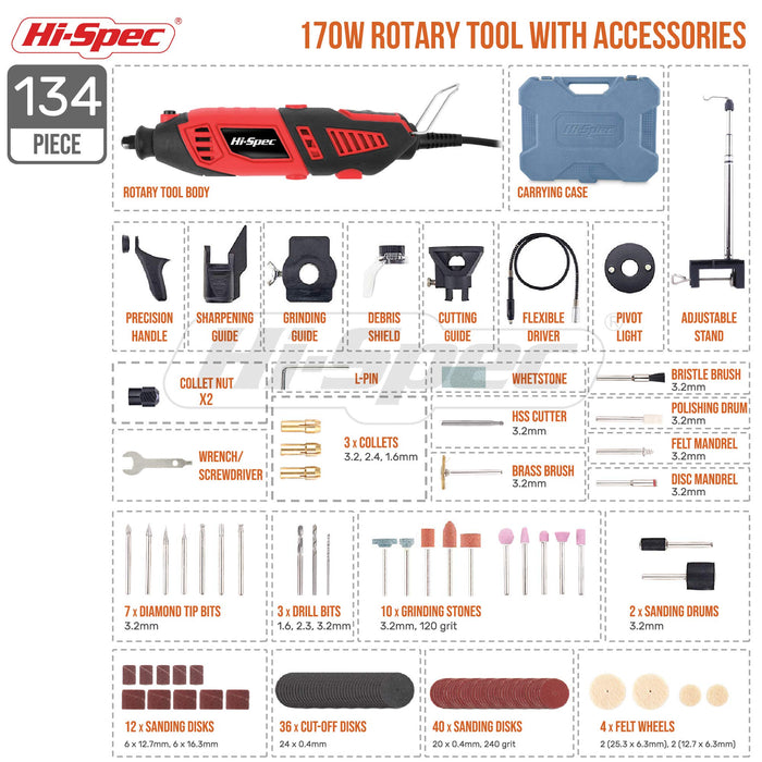 134pc 160W Corded Power Rotary Tool Kit Set with Full Attachments and Dremel Compatible Accessories. All in a Storage Carry Case