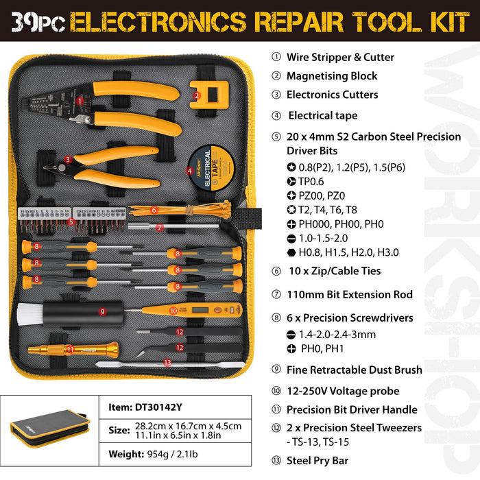 39pc Electronics and Wire Repair Tool Kit Set for Computers, Laptops, Phones and Gadgets