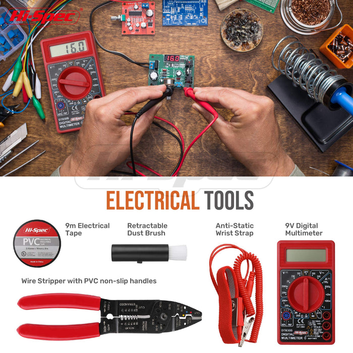 84pc Electronics & Soldering Iron Tool Kit Set. Includes Digital Multimeter and Precision Tools for Electrical, PCB & Computer Repairs