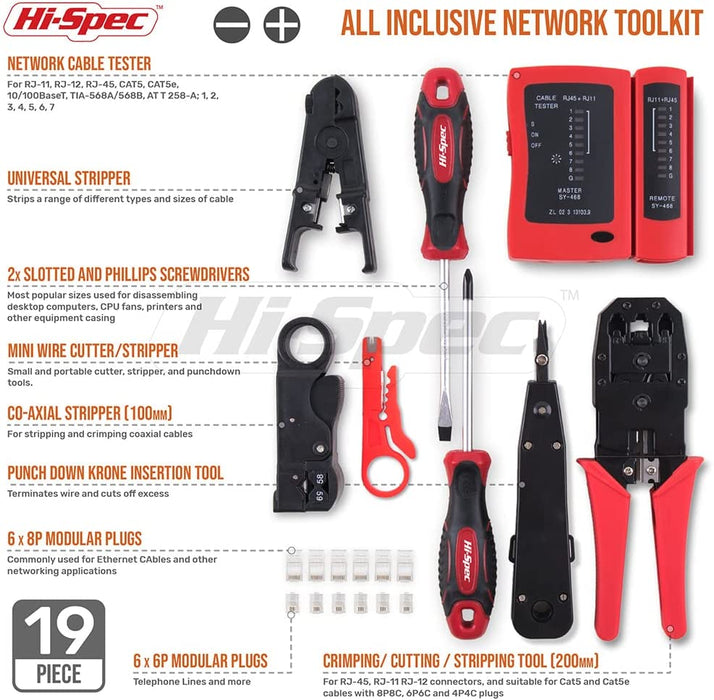 Hi-Spec 9 Piece Network Cable Testing & Wiring Repair Tool Kit