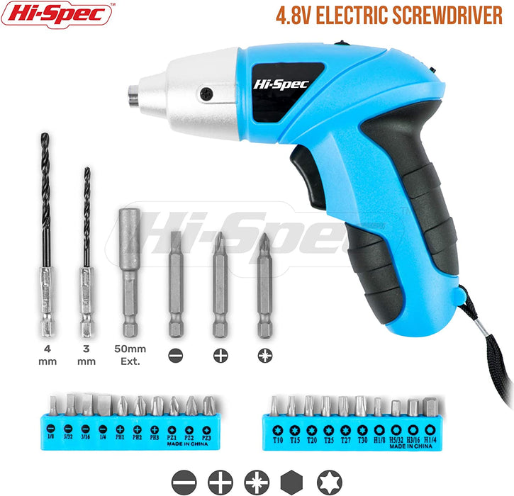 Hi-Spec 26 Piece 3.6V Electric Power Cordless Screwdriver with Rechargeable Battery & LED Light