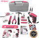 Hi-Spec 35 Piece Home DIY Tool Kit with USB Rechargeable Electric Power Screwdriver. Hand Tools & 40 Piece Wall Picture Hanging Kit for Household Repair in a Carry Case - Pink 