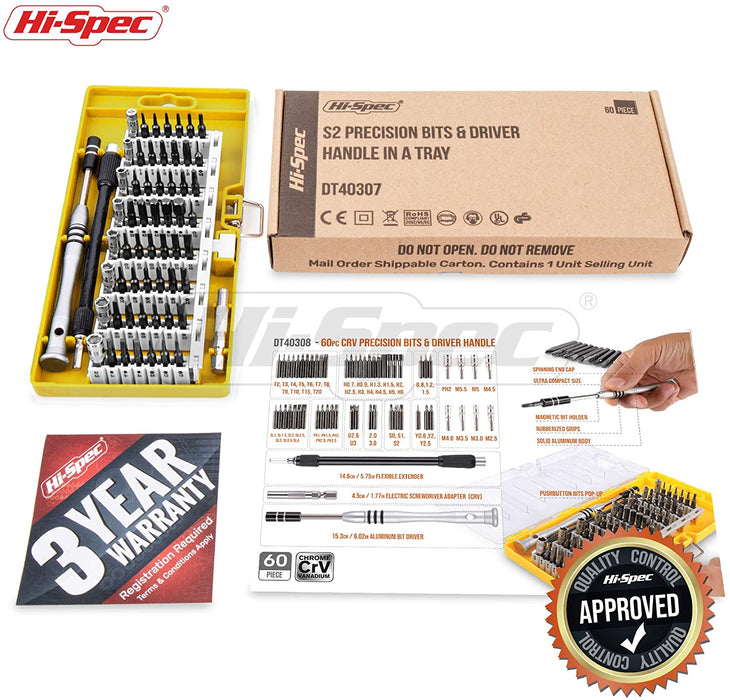Hi-Spec 60 Piece Precision Bits & Screwdriver Handle Set