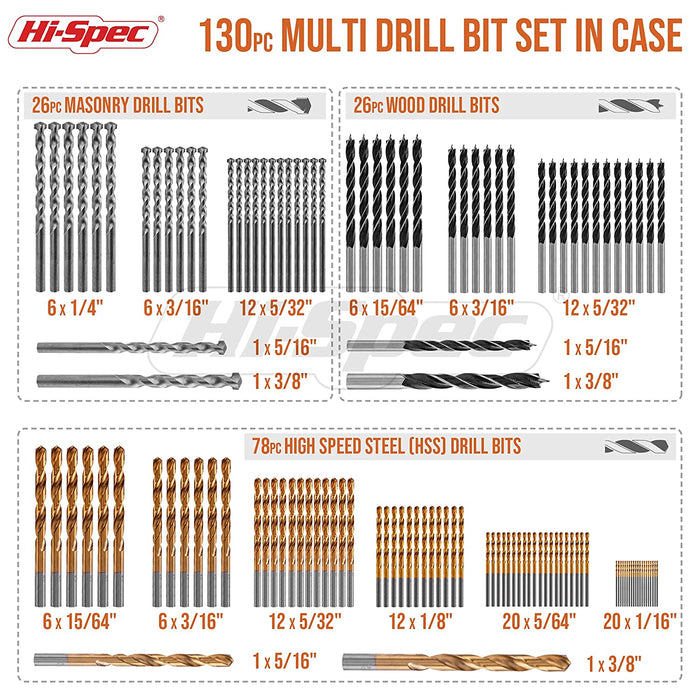 Hi-Spec Multi Drill Bit Set in Storage Case