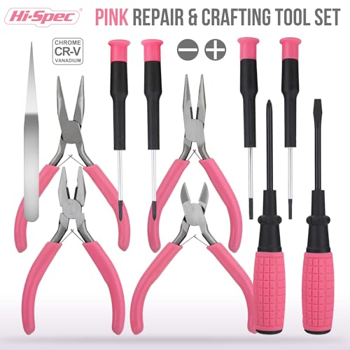 11pc Pink Home DIY and Craft Work Hand Tool Kit Set in a Compact Box Case