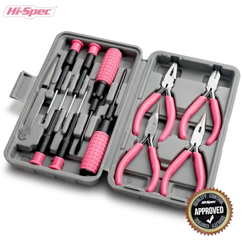 11pc Pink Home DIY and Craft Work Hand Tool Kit Set in a Compact Box Case