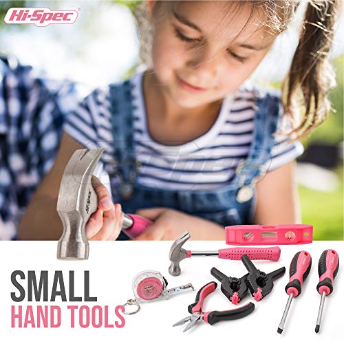 18pc Pink Kids Real Tool Kit Set and Child Size Tool Bag. Real Metal Hand Tools for DIY Building and Woodworking