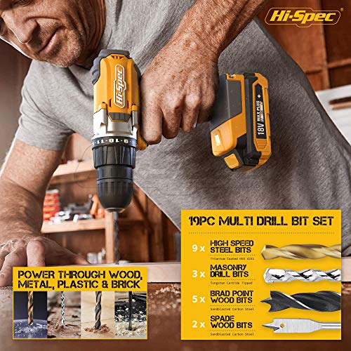 81pc Yellow 18V Cordless Power Drill Driver with Bit Set and Home DIY Tool Kit. All in a Folding Carry Case