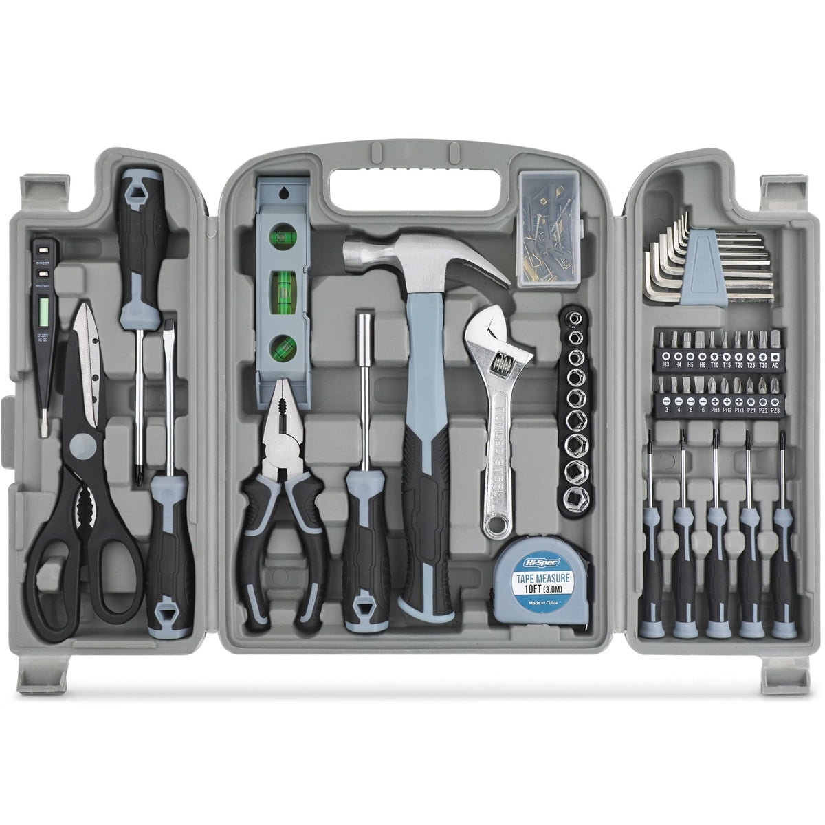 Toolkit Set 54pc Gray Home and Garage DIY Tool Kit Set. Complete Hand Tools in a P ...