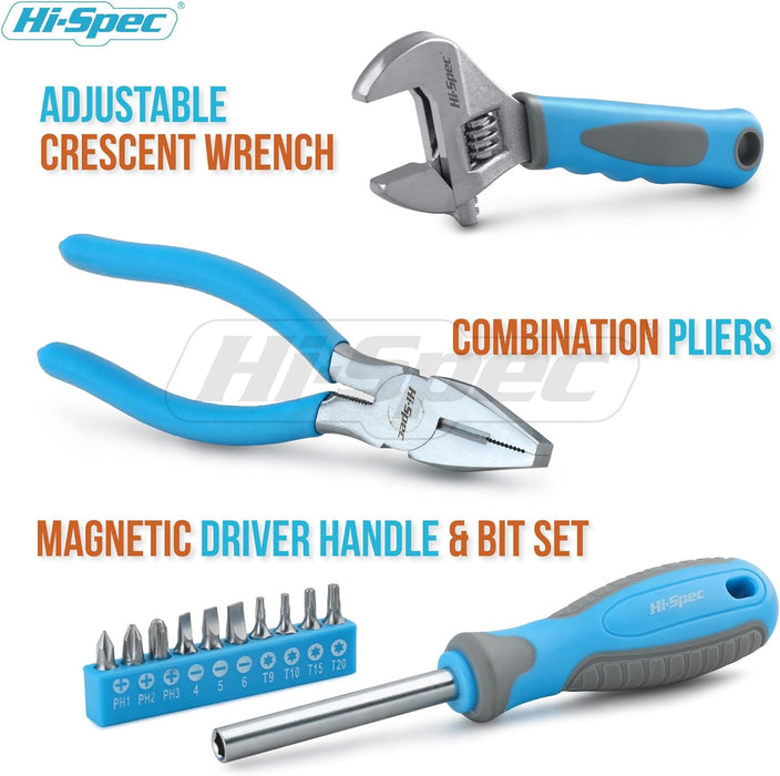 Hi-Spec Werkzeugset für Anfänger in Blauer Metallbox. Komplettes echtes Handwerkzeug für Heimwerker und Jugendliche