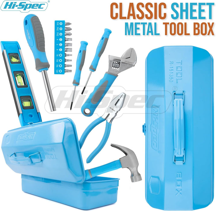 Hi-Spec Werkzeugset für Anfänger in Blauer Metallbox. Komplettes echtes Handwerkzeug für Heimwerker und Jugendliche
