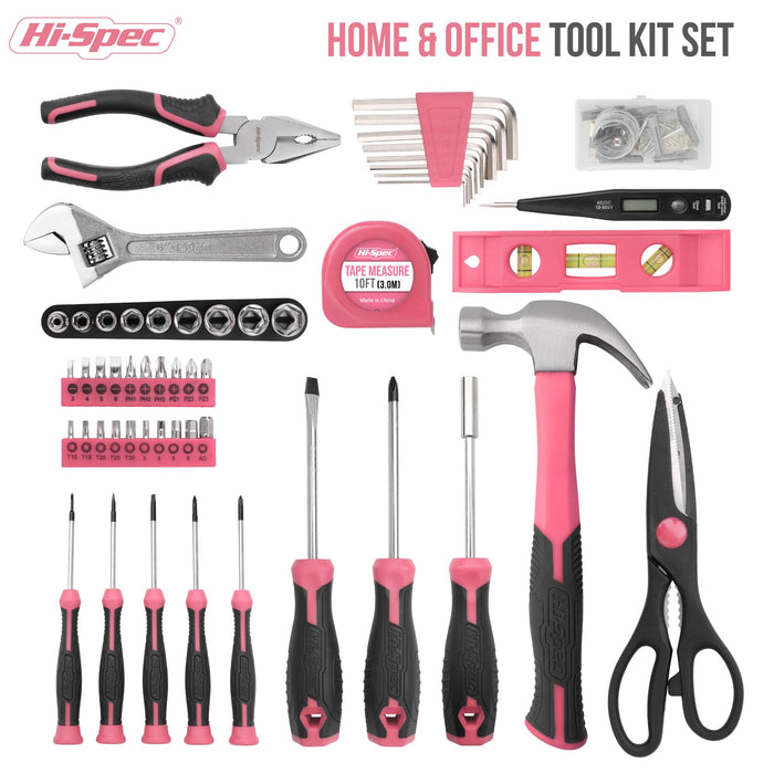 54pc Pink Home and Garage DIY Tool Kit Set. Complete Hand Tools in a Portable Carry Case