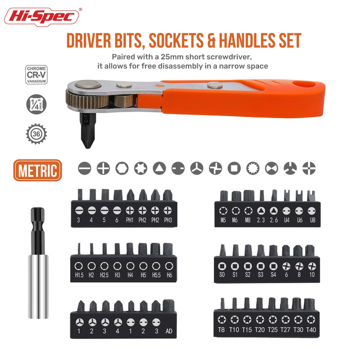 68pc 75 & 25mm Long Screw Driver Bit Set with Ratcheting Handle. Long Hex Shanks and Tamperproof Type Bits