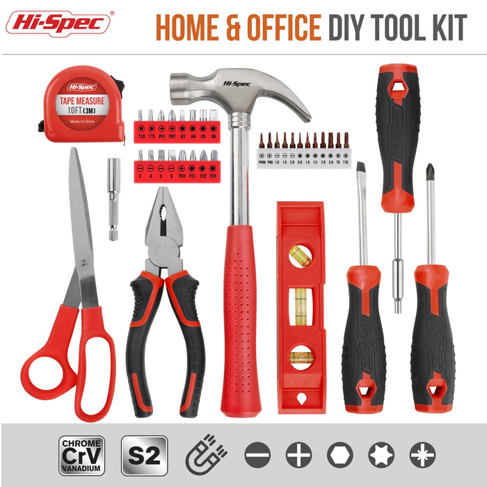 42pc Red Household DIY Small Tool Kit. Complete Starter Basic Tools Kit for Home and Office