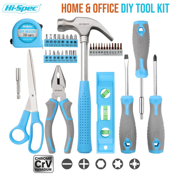 42pc Blue Household DIY Small Tool Kit. Complete Starter Basic Tools Kit for Home and Office