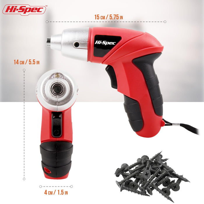 27pc Red 3.6V Compact Electric Power Screwdriver Set. Cordless & USB Rechargeable with 23 Driver Bits for Home & Office Use