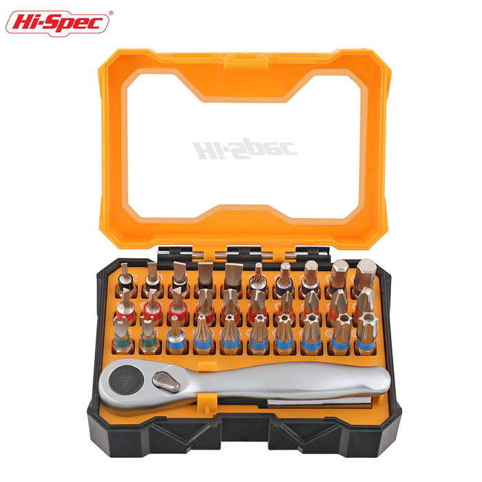 32pc Compact Metric Screw Driver Bit Set and Metal Mini Ratcheting Wrench. Incudes Tamper Proof Security Torx Bits