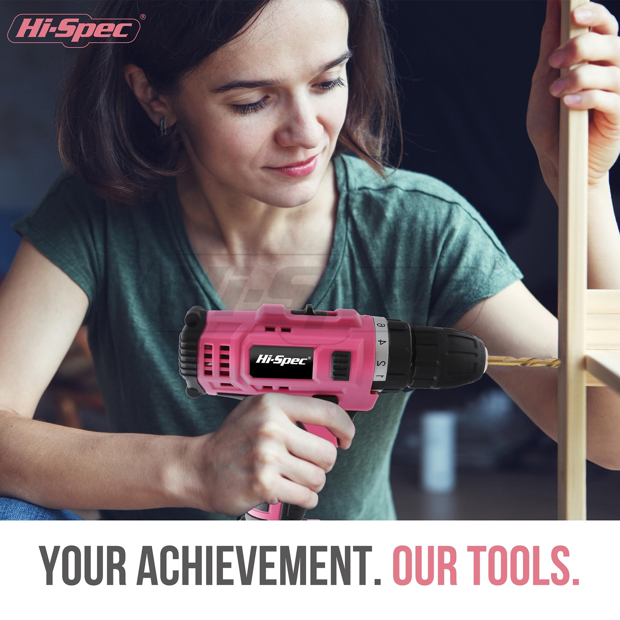 HiSpec Small Drill Set，30pc Pink 12V Cordless Power Drill Driver & Ho