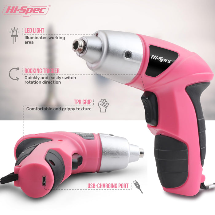 21pc Pink 3.6V USB Electric Power Screwdriver and Hand Tool Set. Get Started in Home and Office DIY