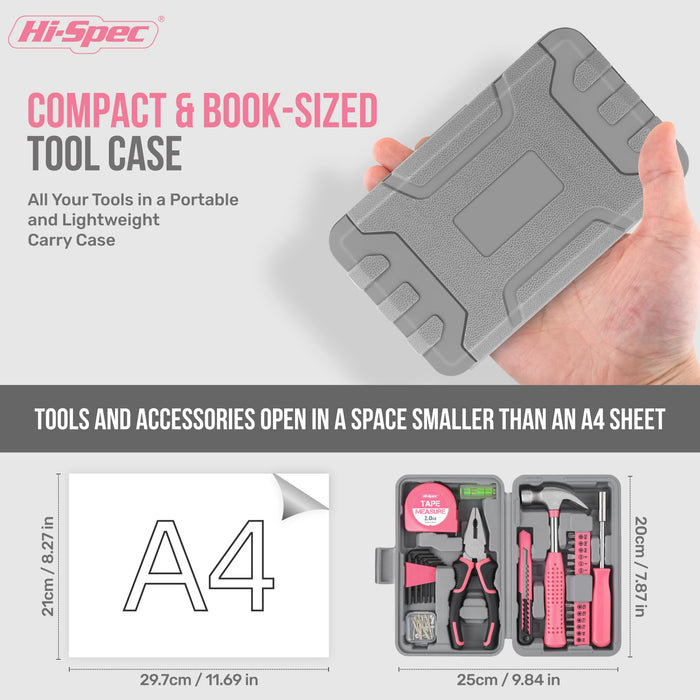 25pc Pink Portable and Compact Household DIY Tool Kit. Small Tool Box Set of Starter Tools