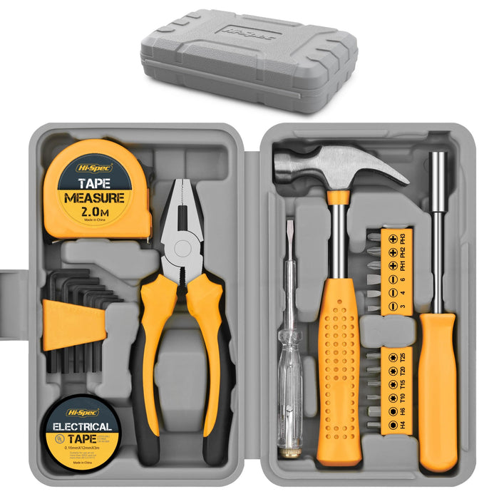 24pc Yellow Compact Household DIY Tool Kit Set. Starter Tools in a Portable Box Case