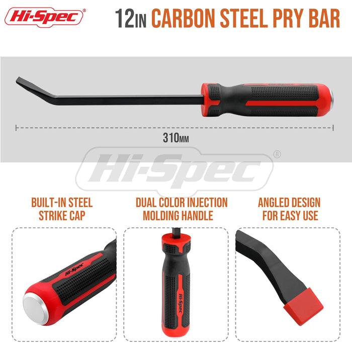 1pc 12" / 305mm Steel Pry Bar. Comfort Hold Handle and Heavy Duty Striking Cap