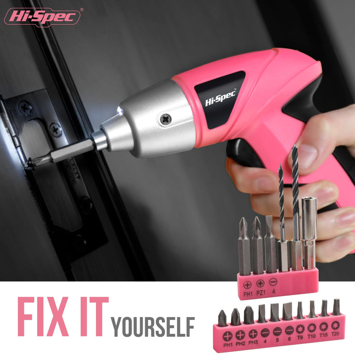 21pc Pink 3.6V USB Electric Power Screwdriver and Hand Tool Set. Get Started in Home and Office DIY