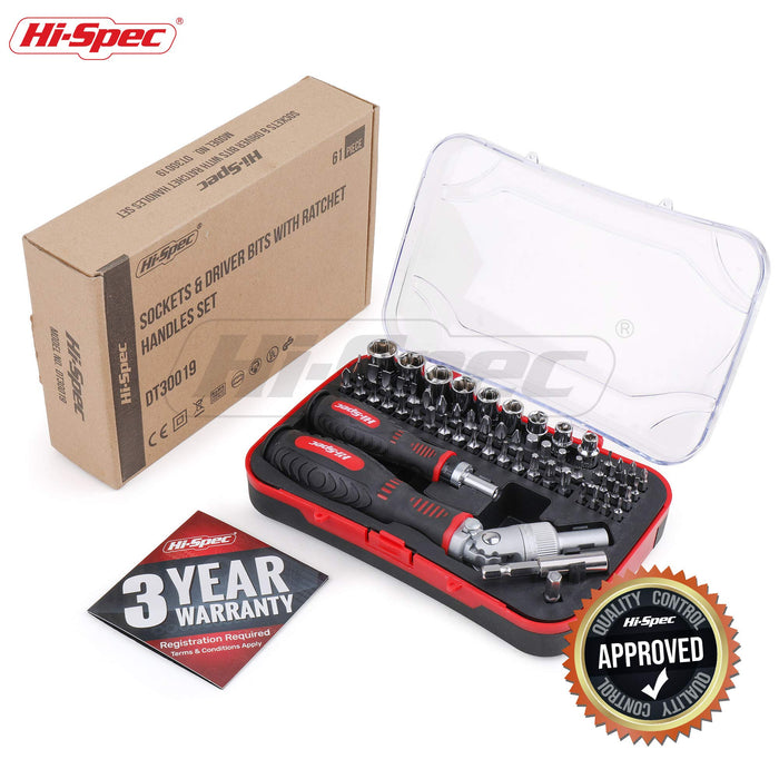 61pc 1/4” Multi Screw Driver Bits & Socket Set with Multi-Angle Head Ratcheting Handle