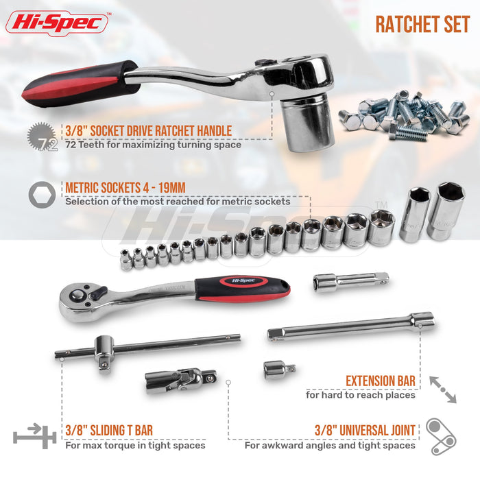 67pc METRIC Auto Mechanics Sockets and Hand Tool Kit Set. Portable DIY Set for Car, Motorcycle, Engine & Garage Repairs