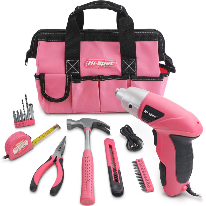 21pc Pink 3.6V USB Electric Power Screwdriver and Hand Tool Set. Get Started in Home and Office DIY