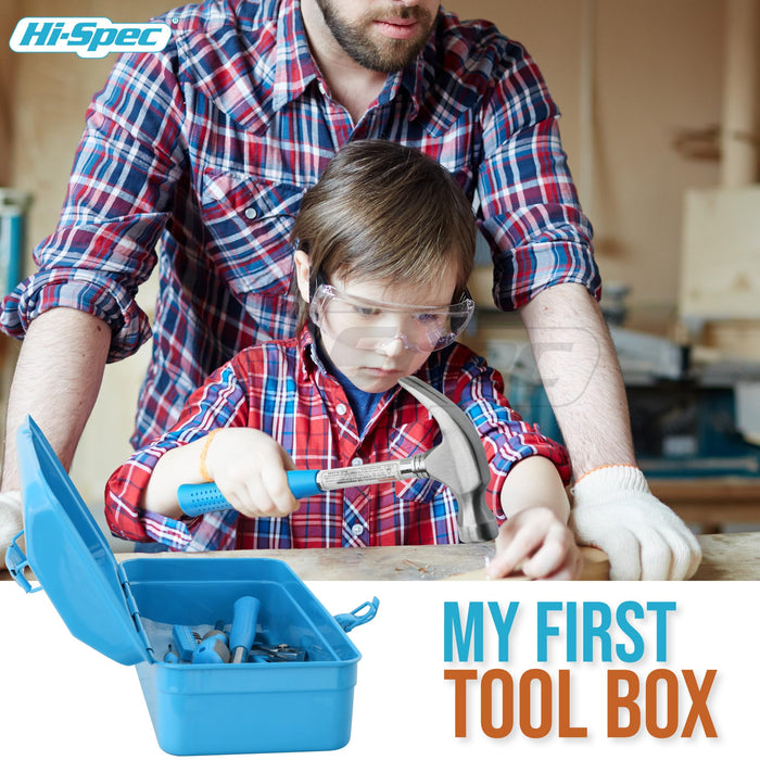 17pc Blue Beginners Tool Kit Set in an All Metal Tool Box. Real Metal Hand Tools for DIY Starters & Kids