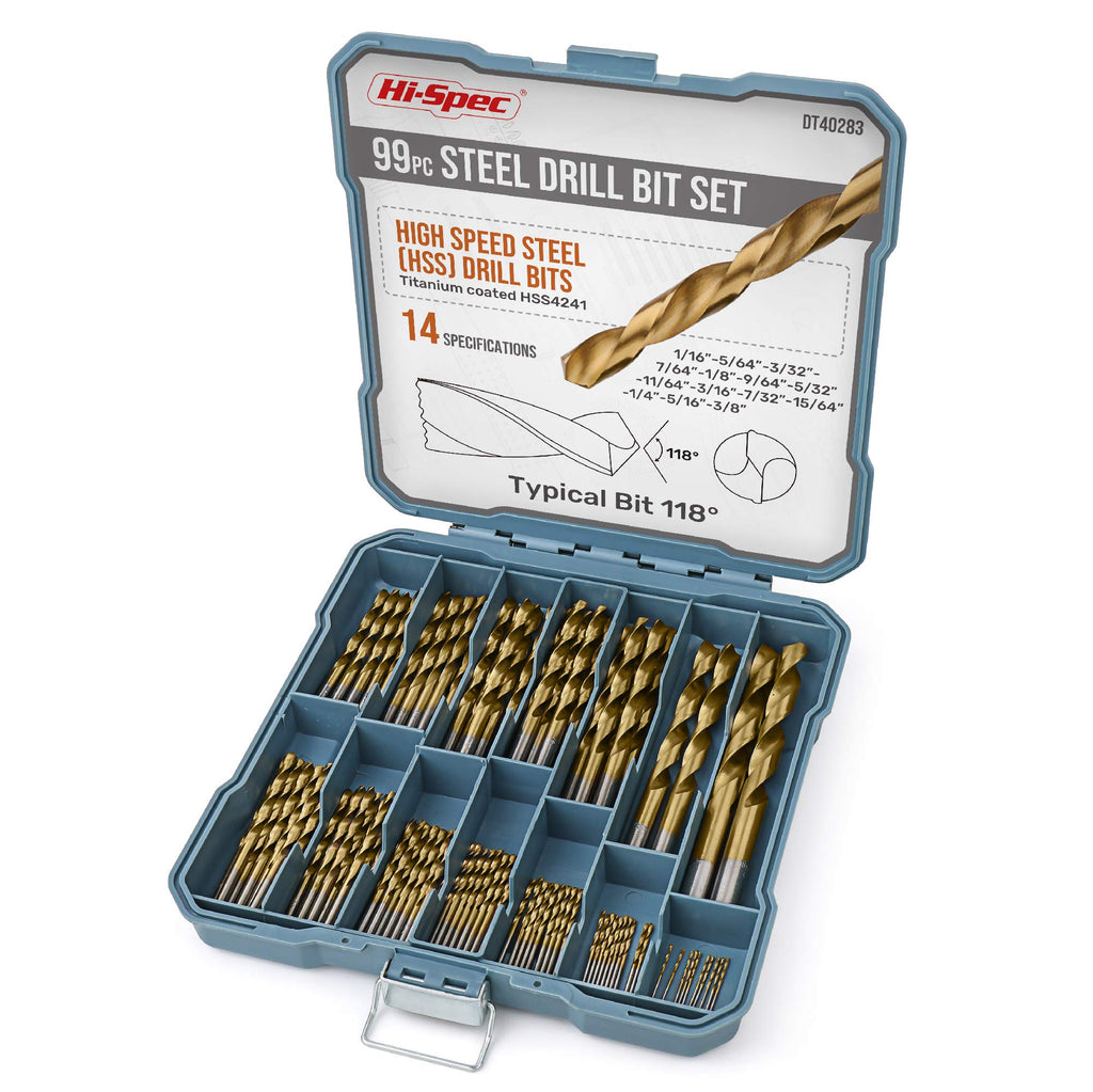 99 Piece Titanium Drill Bit Set - 1/16-3/8 Inch HSS Bits For Metal, Wood & Plastic
