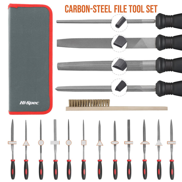 17pc Piece Metal Hand & Needle File Tool Kit Set. Large & Small Carbon Steel Files for Craft, Metal and Woodwork. Complete with a Brush