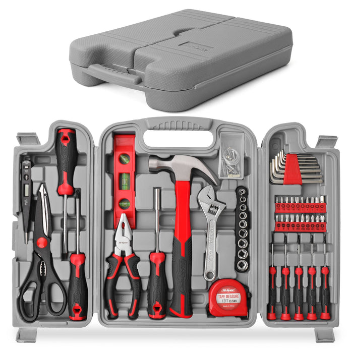 54pc Red Home and Garage DIY Tool Kit Set. Complete Hand Tools in a Portable Carry Case