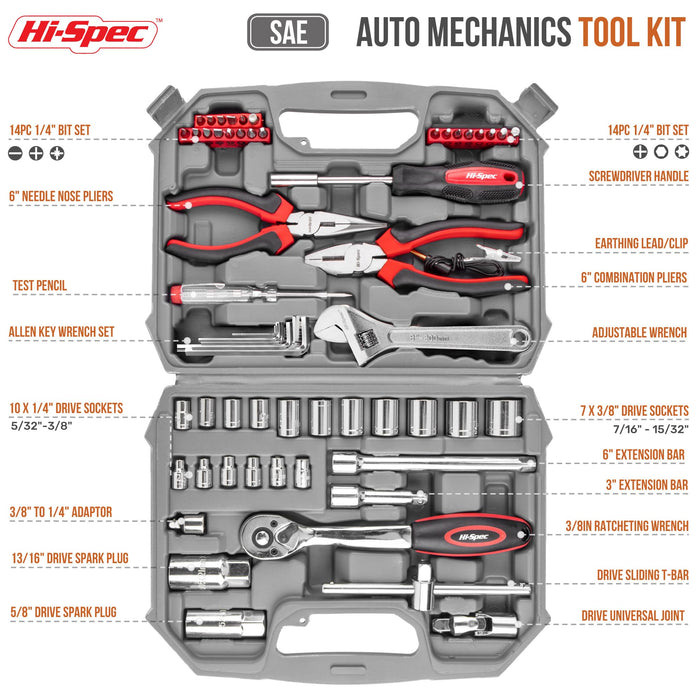 67pc SAE Auto Mechanics Sockets and Hand Tool Kit Set. Portable DIY Set for Car, Motorcycle, Engine & Garage Repairs