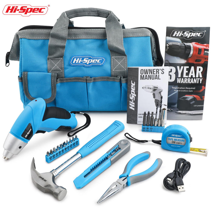 21pc Blue 3.6V USB Electric Power Screwdriver and Hand Tool Set. Get Started in Home and Office DIY