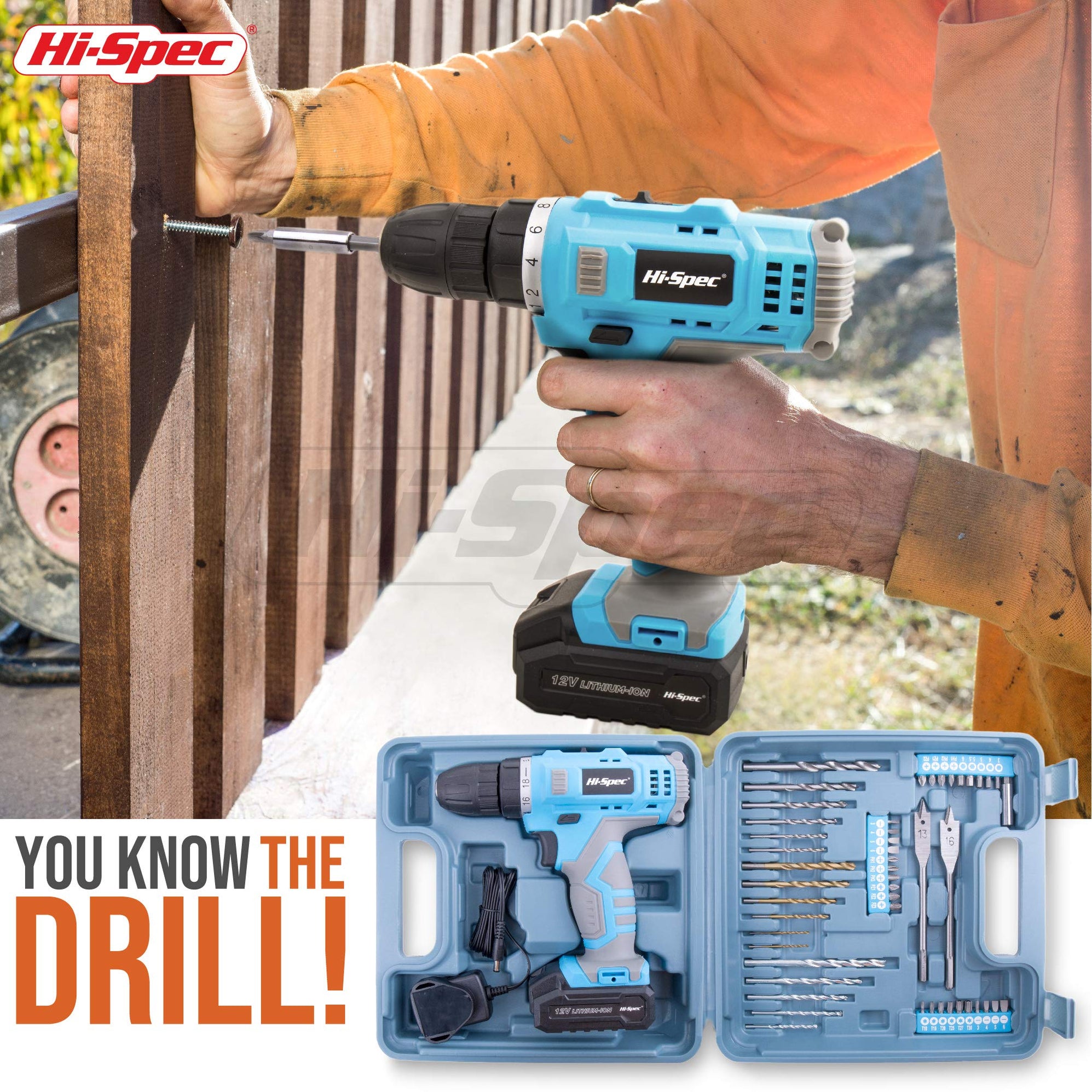 HiSpec Drill 50 Piece 12V Pink Drill Driver & Multi Bit Set. High Spe