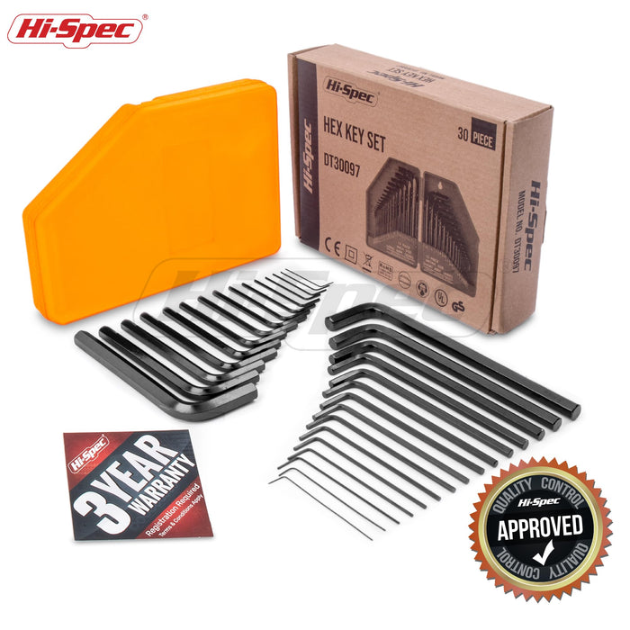 30pc SAE & Metric Hex Allen Key Wrench Set. Includes Sizes From 0.035” Up To 10mm. In a Slim Folding Case