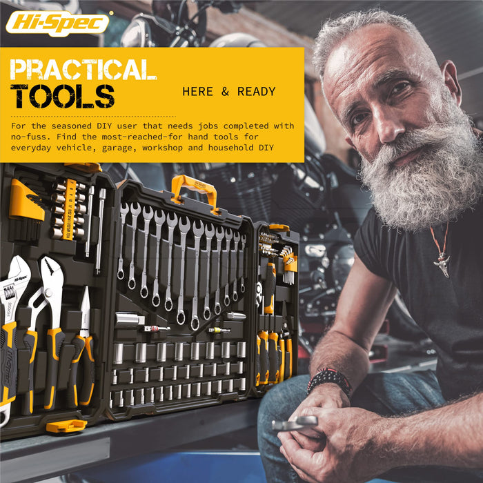 124pc Home & Garage Mechanics Tool Kit Set. Complete Hand Tools for Car and Motorbike Repairs in Tool Box Carry Case