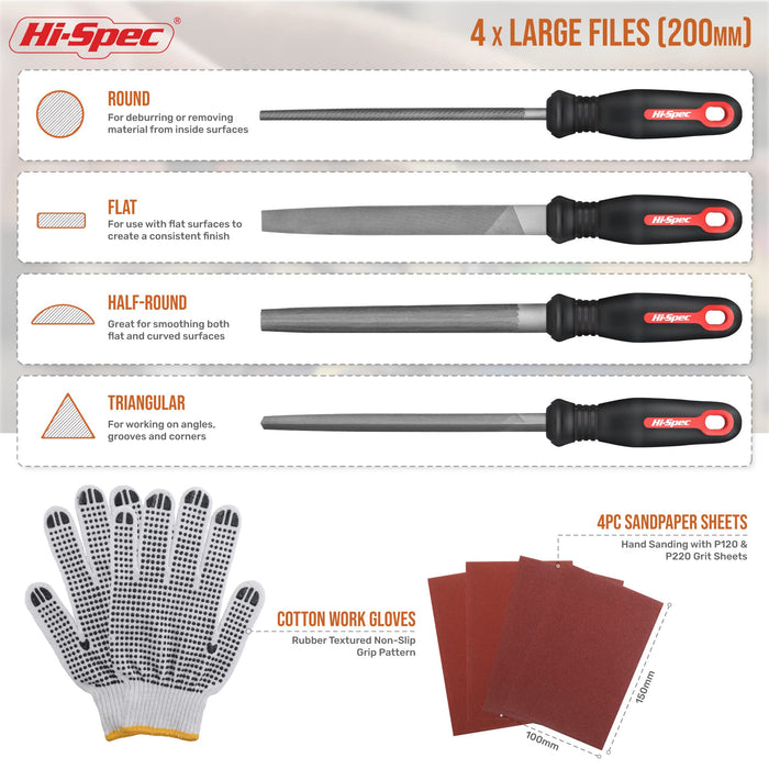 Hand Tool File 16pc Metal Hand & Needle File Tool Kit Set. Large & Small Steel Files ...