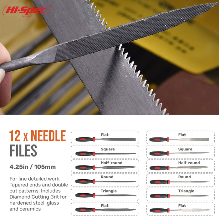 18pc Metal Hand & Needle Files Tool Set. Steel and Diamond Grit Files for DIY, Wood and Crafts. Complete with Brushes