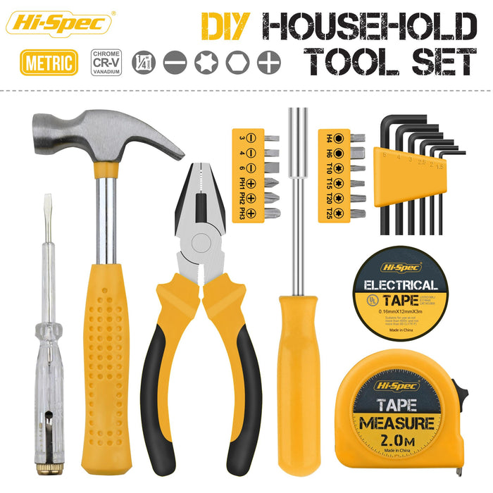 24pc Yellow Compact Household DIY Tool Kit Set. Starter Tools in a Portable Box Case