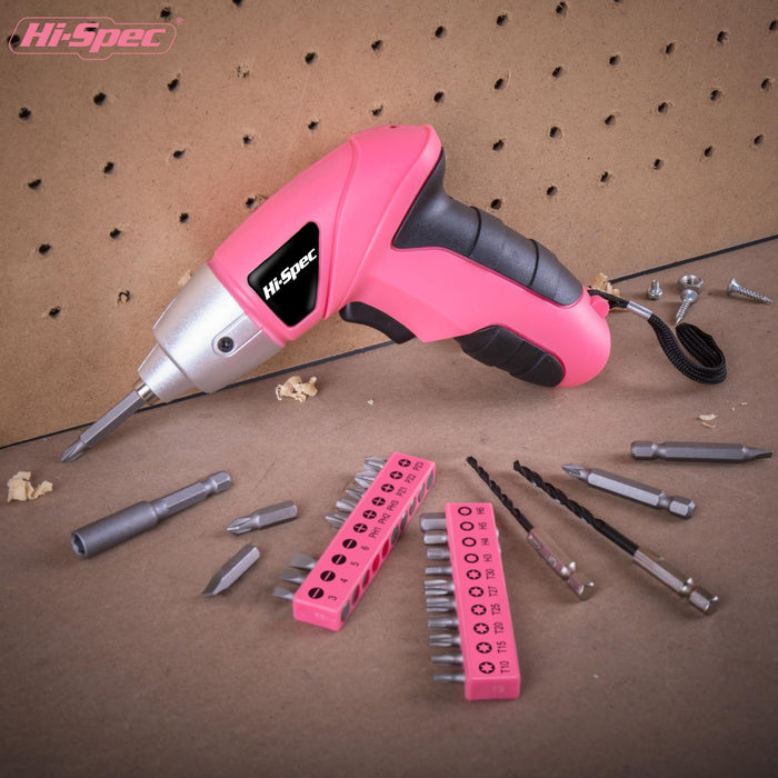 27pc Pink 3.6V Compact Electric Power Screwdriver Set. Cordless & USB Rechargeable with 23 Driver Bits for Home & Office Use