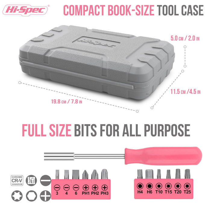 24pc Pink Compact Household DIY Tool Kit Set. Starter Tools in a Portable Box Case