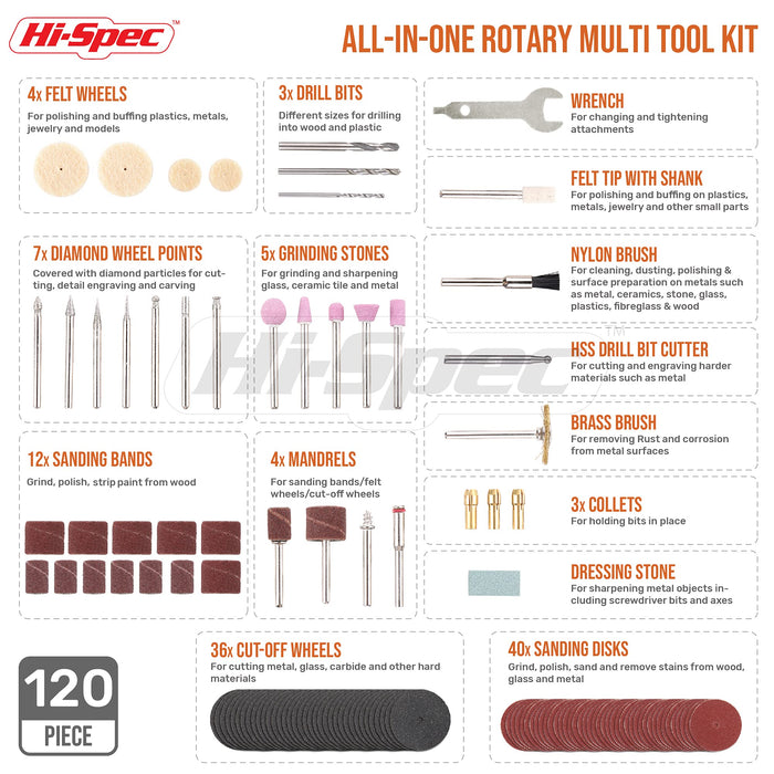 160W Corded Rotary Power Tool Set and 120pc Dremel Compatible Bit Accessories for DIY Repairs, Hobbies & Craftwork