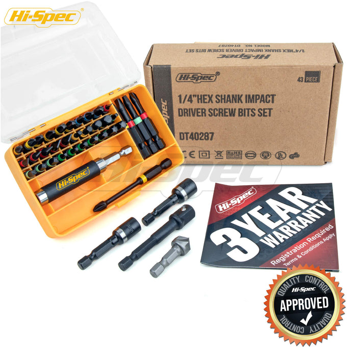 44pc Metric Impact Screw Driver Bit Set and Accessories for Drill Drivers and Power Screwdrivers