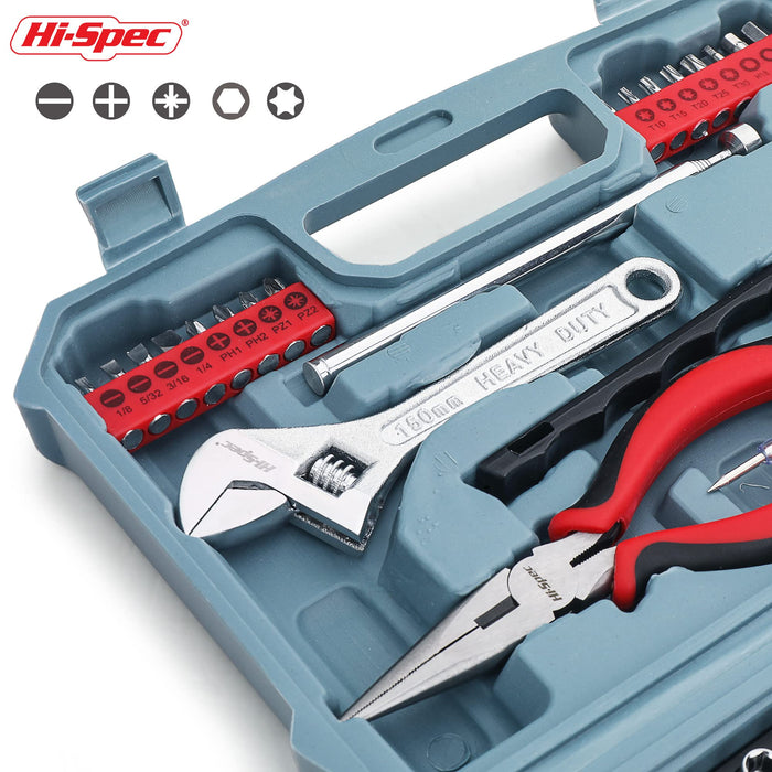 65pc Auto Home Garage DIY Tool Kit Set. Digital Air Gauge and Essential Hand Tools for Car and Motorbike Repairs. All in a Carry Box Case