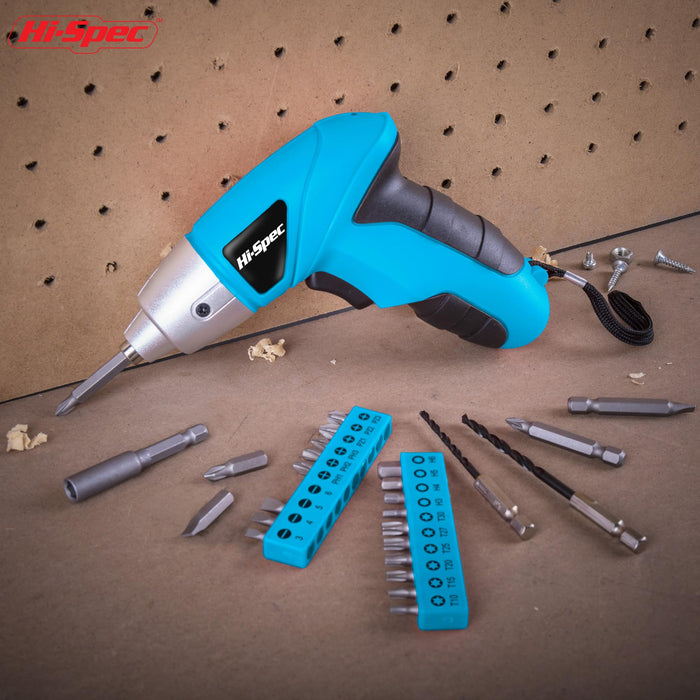 27pc Blue 3.6V Compact Electric Power Screwdriver Set. Cordless & USB Rechargeable with 23 Driver Bits for Home & Office Use